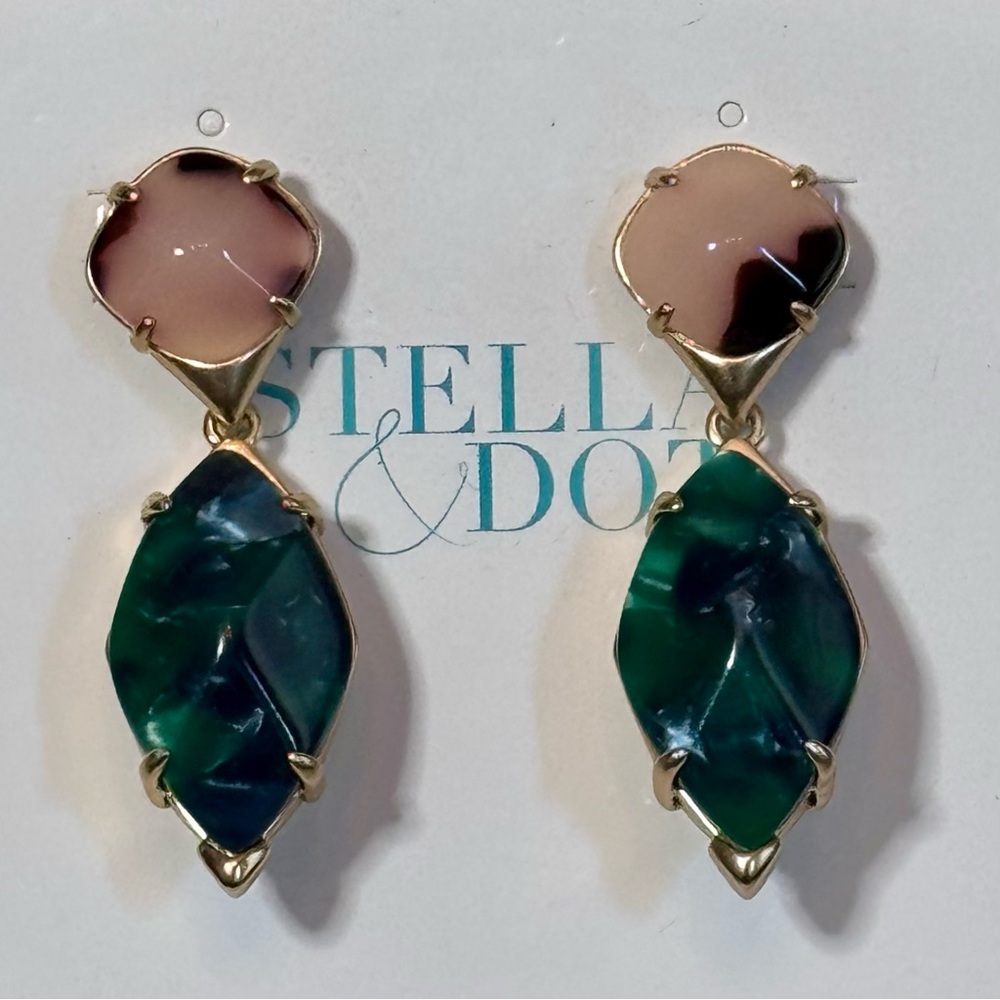 Stella & Dot Cream and Emerald Green Drop Earrings - Picture 3 of 4